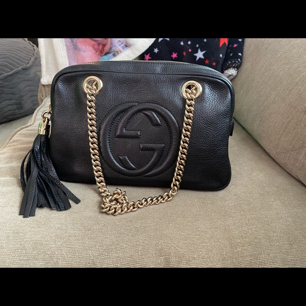Gucci Black Grained Leather Soho Chain ShoulderBag